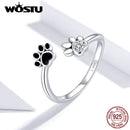 WOSTU 100% 925纯银爪印狗宠物足迹戒指 女士婚戒 可调节时尚首饰 CQR605