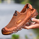 Summer Sandals Men Breathable Footwear Mesh With Hole Cow Leather Shoes Male Comfortable Soft Translucent Sole Men&