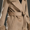 2020 Wool Coat Women Pied De Poule Natural Fox Fur Collar Cashmere Wool Blends Long Outerwear Ladies Streetwear