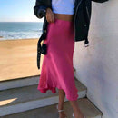 Slim Women Pink Satin Skirts for Ladies 2021 Yellow Skinny Pencil Skirt Girls Elegant Party Smooth Clothes Jupe Femme Faldas