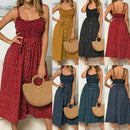 2020 New Hot Women Boho Summer Sleeveless Polka Dot Beach Dress Ladies Stretch Holiday Sundress Evening Party Maxi Dress