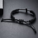 Vnox Black Cross Charm Bracelet Braided Rope Chain Unisex Handmade Jewelry