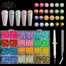21 Grids Crystals Diamonds Nail Rhinestones Set 3100pcs FlatBack Rhinestones Kit Sparkling Nail Art With 1 Pen For Decorations