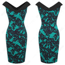 Women Floral Elegant V Neck Sheath Fitted Casual Work Party Sexy Sleeveless Summer Pencil Dress EB425
