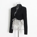 TWOTWINSTYLE Casual Patchwork Chain Two Piece Set Women Notched Long Sleeve Blazer Temperament Skirts Women's Set Spring Style