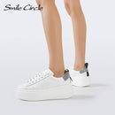 Smile Circle White Sneakers Women Flat Platform Shoes Round toe Casual Thick bottom Shoes Ladies low-top Chunky Sneakers