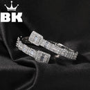 Baguette de circón cuadrado abierto personalizado para hombres, pulsera ajustable de lujo, CZ, THE BLING KING, envío directo
