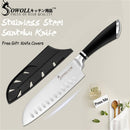 SOWOLL Cooking Kitchen Knife Tools Handmade Stainless Steel Knife 7 inch Japanese Cooking Knife Santoku Salmon Sushi Knife Gift