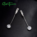 SANTUZZA Silver Earrings For Women Pure 925 Sterling Silver Shiny White Cubic Zirconia Long Drop Earrings Elegant Fine Jewelry