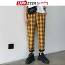 LAPPSTER-青少年街头服饰黑色格子裤男慢跑裤2022男士直筒哈伦裤男韩版嘻哈裤大码