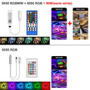 5米-30米LED灯带 蓝牙RGBWW SMD 5050 LED灯 DC12V RGB LED灯带二极管灯带 柔性APP手机控制+适配器