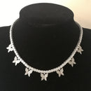 Fashion Iced Out Bling Butterfly Choker Pendant Necklace Gold Silver Color with 4mm Tennis Chain Hip Hop Jewelry for Men Women