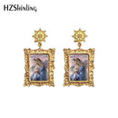 2020 Antique Dangle Earrings Mother of God Virgin Mary Retro Paintings Glass Cabochon Mandala Pendants Jewelry for Women