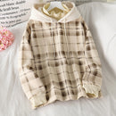 Women Fleece Hoodies Sweatshirt 2021 Winter Plaid Pirnted Cotton Hooded Sweatshirt Casual Loose Hooded Pullover Oversize Jacket