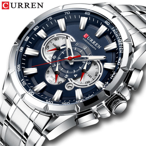 CURREN Fashion Causal Sports Men's Watches Stainless Steel Band Chronograph with Luminous Pointers Wristwatch Quartz Clock 8363