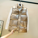Plus size women autumn waistcoat Glossy bright 2021 vest winter Warm new Korean down vest  sleeveless jacket 3XL,4XL,black,blue