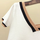 V-Neck T Shirt Women Tshirt Contrast Color Striped Knitted 2022 Summer Top T-Shirt Woman Clothes Tee Shirt Femme Camisetas Mujer