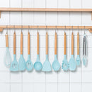 Silicone Cooking Utensils Set Non-stick Spatula Soup Spoon Wooden Handle with Storage Box Kitchen Tools Set Gifts for Mother