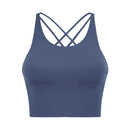Solid Spaghetti Straps Cross Back Yoga Gym Crop Top Women Running Sport Bra Padded Activewear Exercise Fitness Cropped Tank Tops