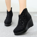 GKTINOO Fashion Rhinestones Gauze Sandals Summer New Mesh Boots Genuine Leather Women's Shoes Hollow Boots High Heels Wedges