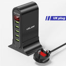 USLION USB充电器 5端口LED显示屏 多USB手机桌面充电器 欧规 美规 英规插头 带数显旅行墙壁充电器适配器