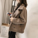 Women Winter Oversized Teddy Jacket Chic Faux Suede Fur Collar Coats Aviator Motorcycle Biker Jackets Female Lamb Wool Coat New