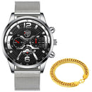 Luxury Mens Bracelets Watches Fashion Men Stainless Steel Mesh Belt Quartz Watch Business Casual Male Clock relogio masculino