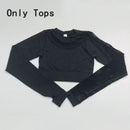Yoga Sets Women Gym Clothes Seamless Long Sleeve Crop Tops Mesh Sports Leggings Running Workout High Waist Pants Fitness Wear