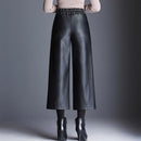 Oversized High Waist Pu Wide Leg Ankle-length Pants Women Baggy Black Shiny Faux Leather Womens Loose Pant 2022 Korean Trousers