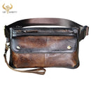 Cowhide Leather men Casual Fashion Travel Fanny Waist Belt Bag Chest Sling Bag Design Bum 7" Phone Case Pouch Male 8136-G
