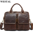 WESTAL Men's Bag Genuine Leather Men's Briefcases Laptop Bag Leather Totes for Document Office Bags for Men Messenger Bags 8002