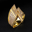 Hip Hop CZ Stones Bling Lightning Rings Tready Cubic Zircon Iced Out Copper Zircon Personality Ring For Men Jewelry
