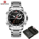 NAVIFORCE Luxury Original Men Sports Wrist Watch Gold Quartz Steel Waterproof Dual Display Clock Watches Relogio Masculino 9163