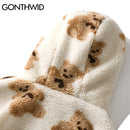 GONTHWID Fleece Hooded Jackets Streetwear Casual Harajuku Hip Hop Men Women Fashion Bear Print Full Zip Hooded Coat Tops Outwear