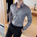 40kg-75kg Small Asian Size Fashion New Mens Shirt Korea Styles Long Sleeve Slim Fit Yellow Green White Casual Social Shirts