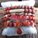 RH New Designer Fashion Red Beaded  Natural Stone Druzy Drop Charms 5pc Bracelets Sets For Women Jewelry DropShip