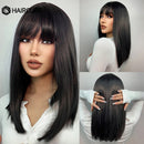 Medium Length Ombre Brown to Blonde Straight Hair Wigs with Bangs Synthetic Wigs for Women Cosplay Heat Resistant Natural Wigs