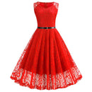 Women Summer Dress 50S 60S Elegant Vintage Lace Dress Robe Sleeveless Party Casual White Midi Vestidos