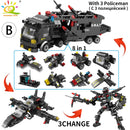 HUIQIBAO SWAT Police Station Truck Model Building Blocks City Machine Helicopter Car Figures Bricks Educational Toy For Children