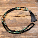 Natural Tiger Eye's Stone 108 Japa Mala Beads Necklaces For Women Girls Yoga Japamala Tassel Long Necklace Men Jewelry 8MM