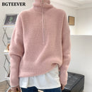 BGTEEVER秋冬拉链高领毛衣女休闲加厚长款套头衫女式宽松针织上衣2021