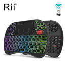 Rii X8+ I8+ 2.4G 迷你无线键盘，带触控板、语音搜索、LED 背光、可充电锂离子电池，适用于安卓电视盒、电脑