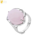 CSJA New Women Finger Rings Oval Natural Stone Cabochon Tiger Eye Opal Unakite Pink Quartz Lapis Lazuli Chakra Wedding Ring E583