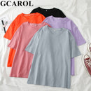 GCAROL 夏季T恤女糖果色超大男友风上衣完美基础款T恤无衬里套头衫 2XL