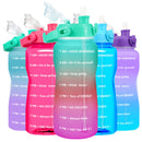 Quifit加仑2升吸管水壶 3.8和2升大容量Tritan材质 不含BPA 励志标语 时间刻度 2000毫升水壶