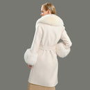 2020 Wool Coat Women Pied De Poule Natural Fox Fur Collar Cashmere Wool Blends Long Outerwear Ladies Streetwear