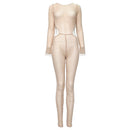 Sparkly Sheer Bodysuit Khloe Kardashian Inspired See-Through Waist Cutout Eyelet Skin-tight Mesh Full Fishnet Bodystocking