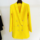 TOP QUALITY 2022 Newest Designer Blazer Jacket Women's Lion Buttons Double Breasted Satin Shawl Collar Long Brazer