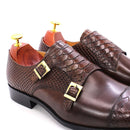 Size 47 Size 13 Mens Dress Shoes Genuine Leather Double Buckle Monk Strap Men Shoes Snake Print Cap Toe Classic Italian Shoes