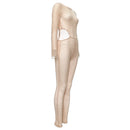 Sparkly Sheer Bodysuit Khloe Kardashian Inspired See-Through Waist Cutout Eyelet Skin-tight Mesh Full Fishnet Bodystocking